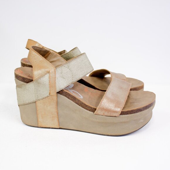 OTBT | Bushnell Gold Leather Platform Wedge Sandals Women's Size 10 - Picture 4 of 11